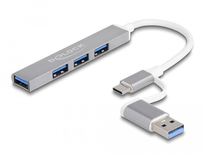 USB хъб Delock, USB-C / USB-A - 3 x USB-A 2.0  1 x USB-A 5 Gbps