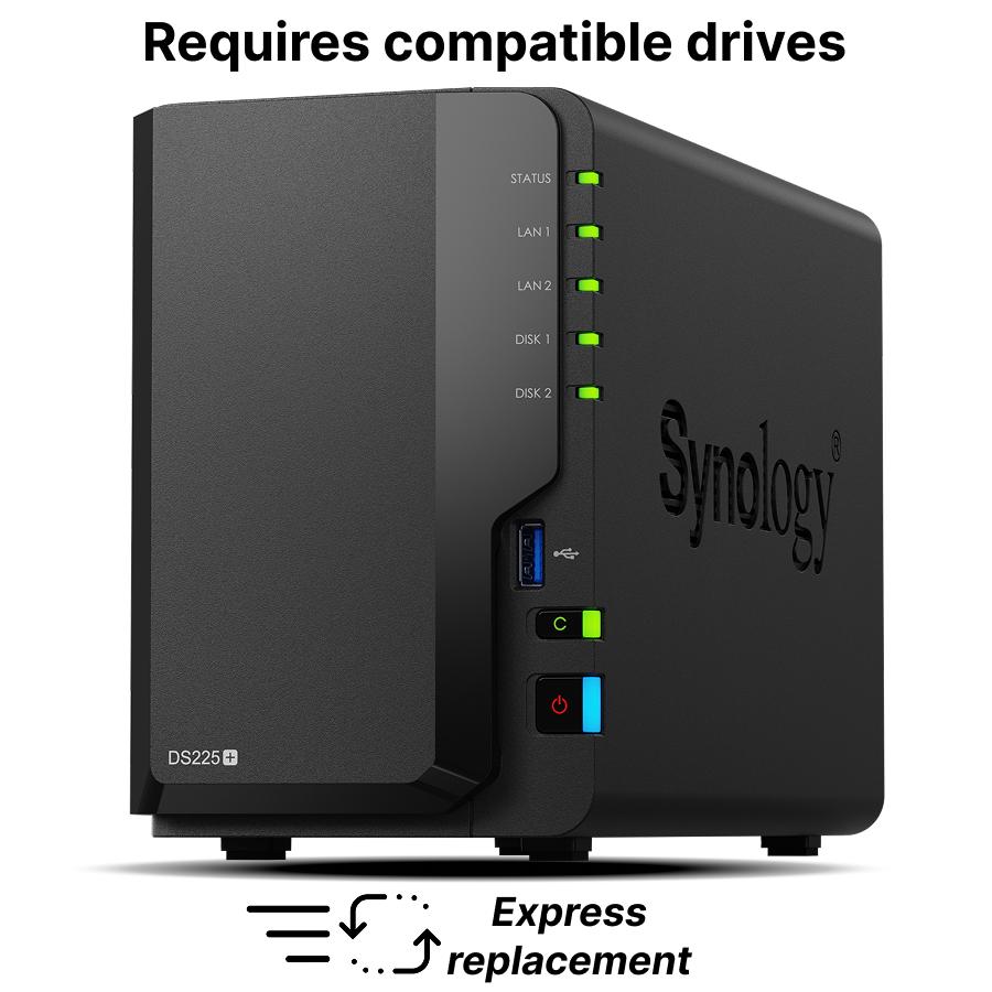 Мрежов сторидж Synology DS225, за 2 диска, Intel Celeron J4125 , 2GB DDR4 SODIMM