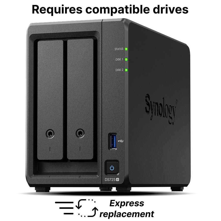 Мрежов сторидж NAS Synology DS725, за 2 диска 3.5"/2.5", 2 x M.2 NVMe