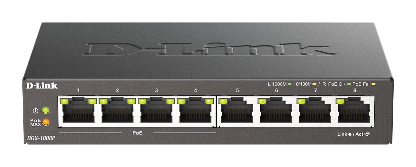 Суич D-Link DGS-1008P, 4x PoE  4 x стандартни, 10/100/1000, Gigabit,