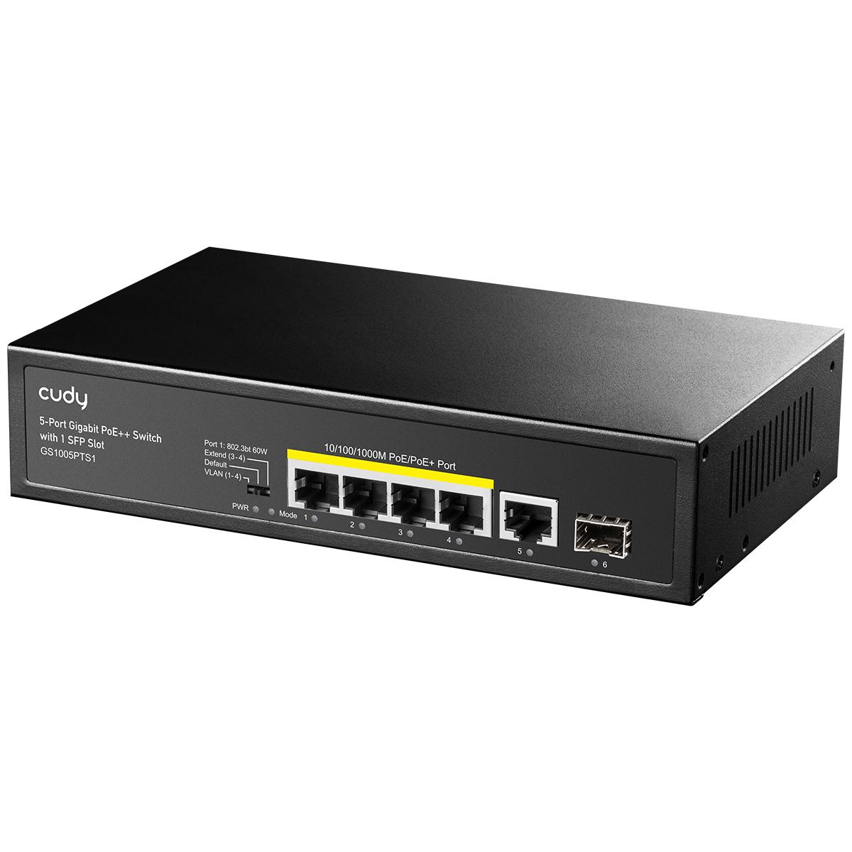 Суич Cudy GS1005PTS1, 5 портов, 10/100/1000, PoE Switch 120W, 1 SFP Slot