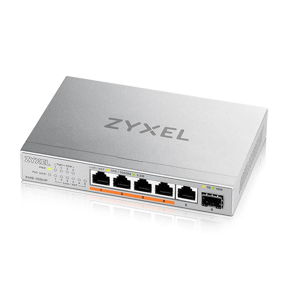 Суич ZyXEL XMG-105HP  5 портов 2,5Gb  1xSFP, 4 порта 70W PoE, неуправляем