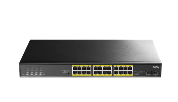 Суич Cudy GS1028PS2, 24 портов, 10/100/1000, 24 GbE with 802.3at/af PoE, 2 Uplink SFP, Default/VLAN/Extend Modes , за 19" rack