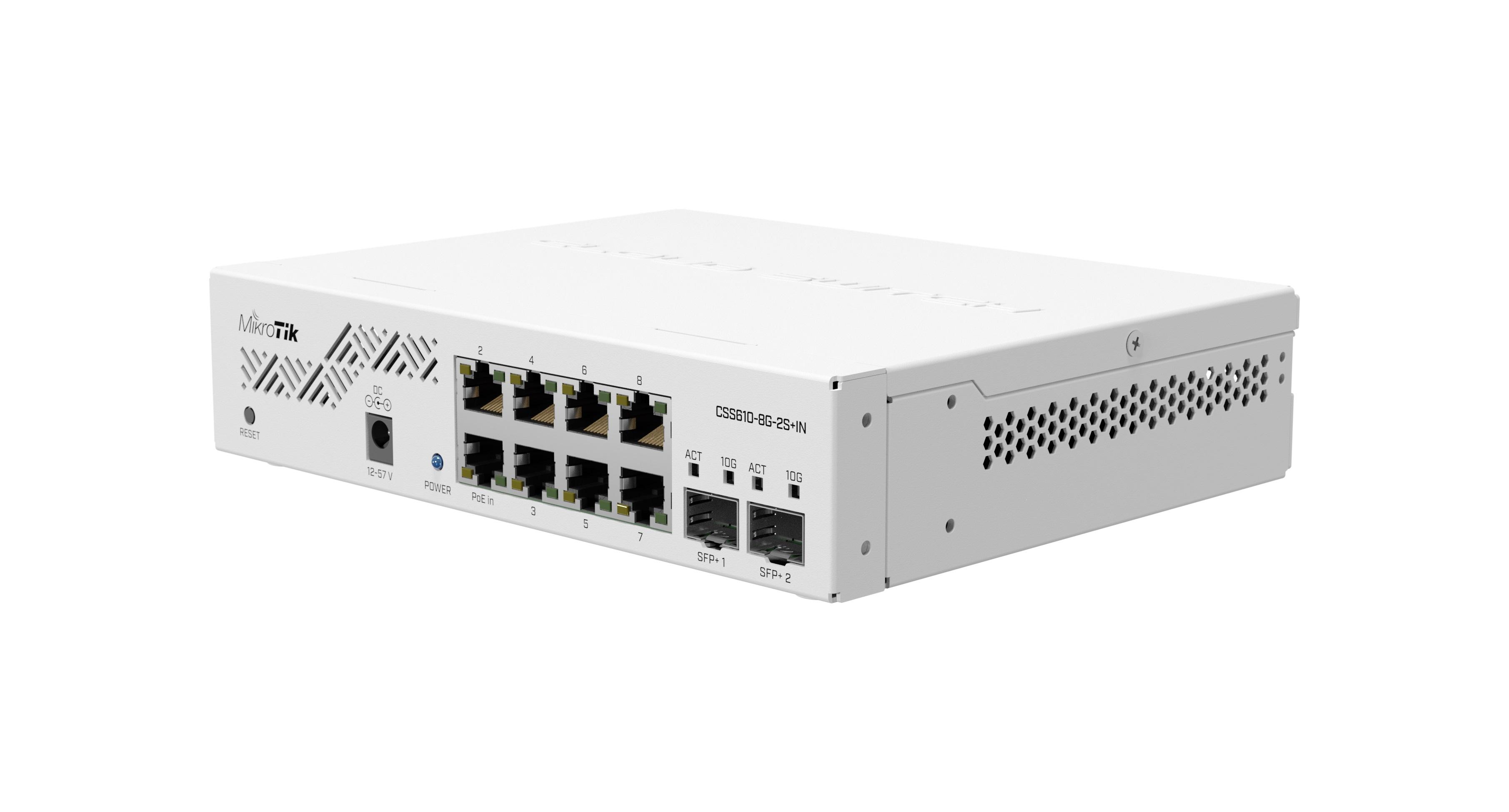 Суич MikroTik CSS610-8G-2SIN, 8 x Gigabit Ethernet ports, 2 x SFP, PoE in
