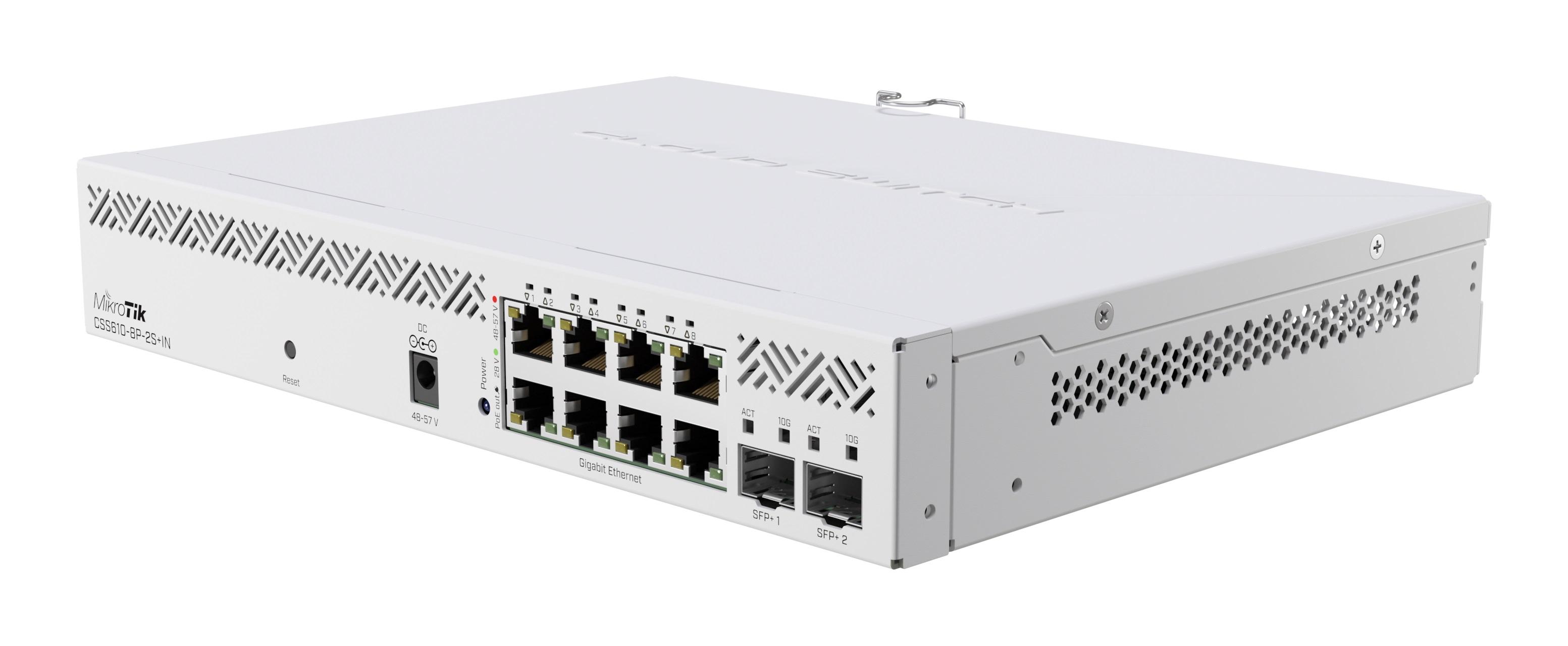 Суич MikroTik CSS610-8P-2SIN, 8 x Gigabit Ethernet ports, 2 x SFP