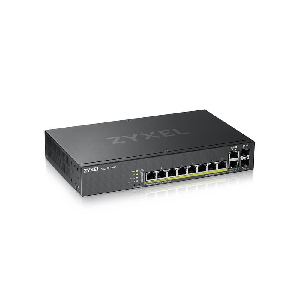 Суич ZyXEL GS-2220-10HP, 10 портов Layer2, 8x Gigabit PoE  2x Gigabit combo (RJ45/SFP), управляем