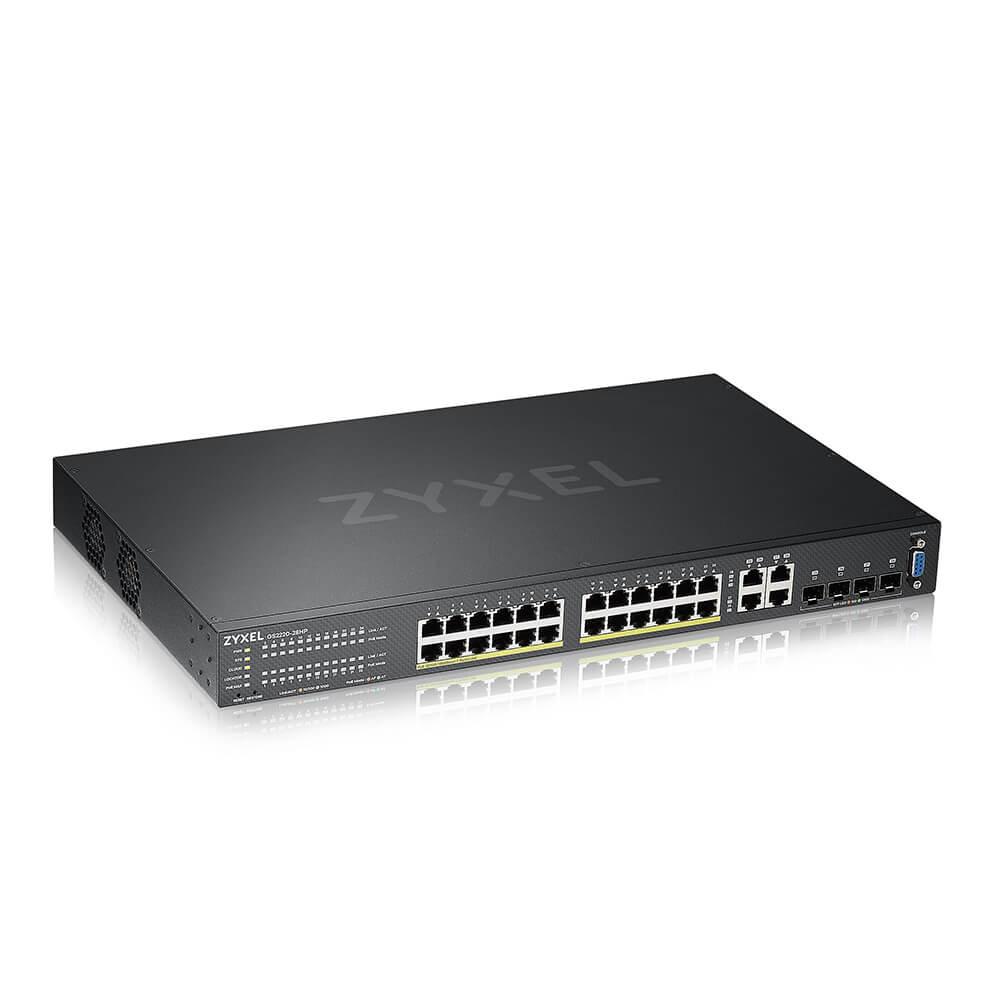 Суич ZyXEL GS-2220-28HP, 24 портов Layer2, 24x Gigabit PoE  4x Gigabit combo (RJ45/SFP), Управляем