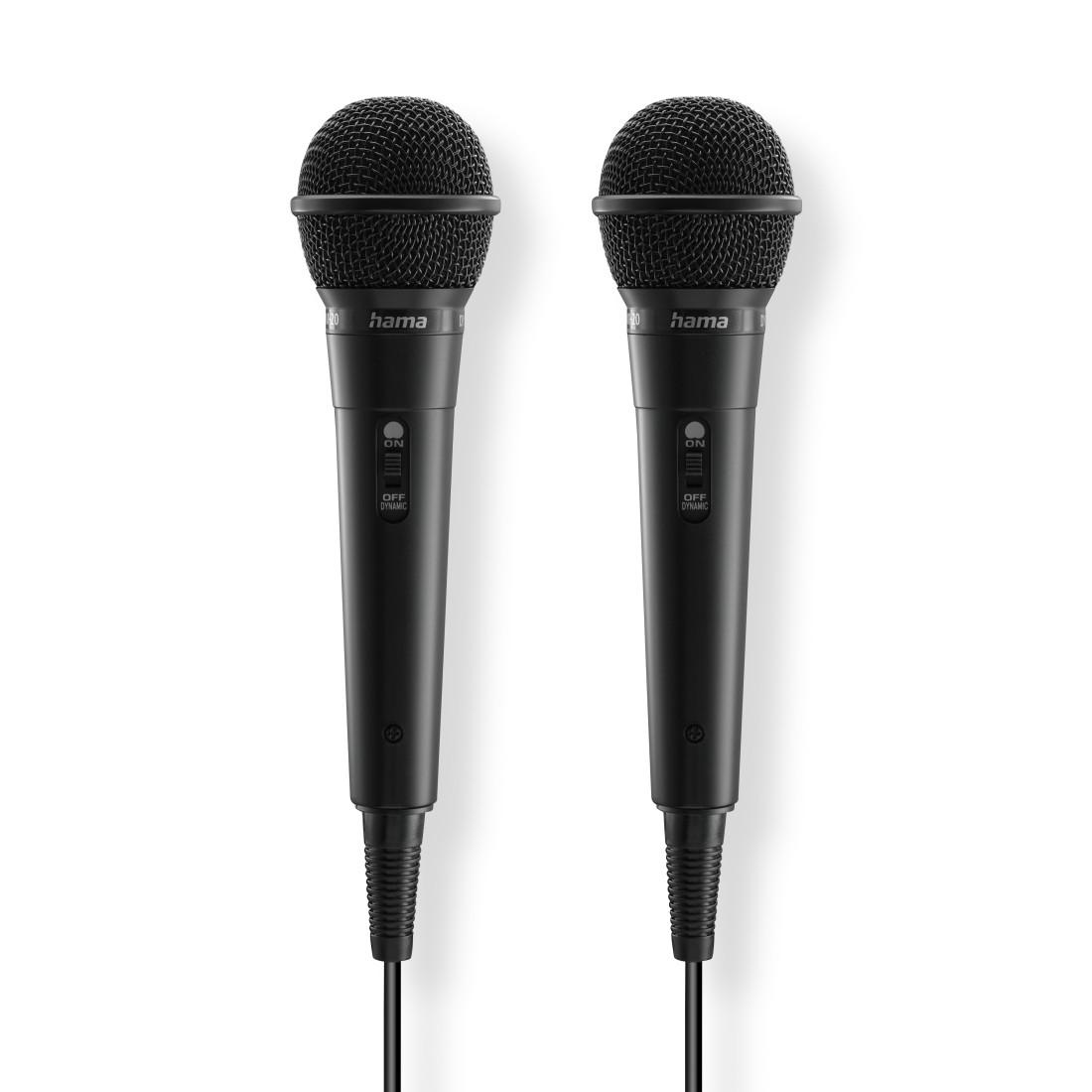 HAMA Аудио динамични микрофони “Karaoke”, Комплект 2 бр. с кабел жак 2,5 м  адаптер, вкл./изкл.