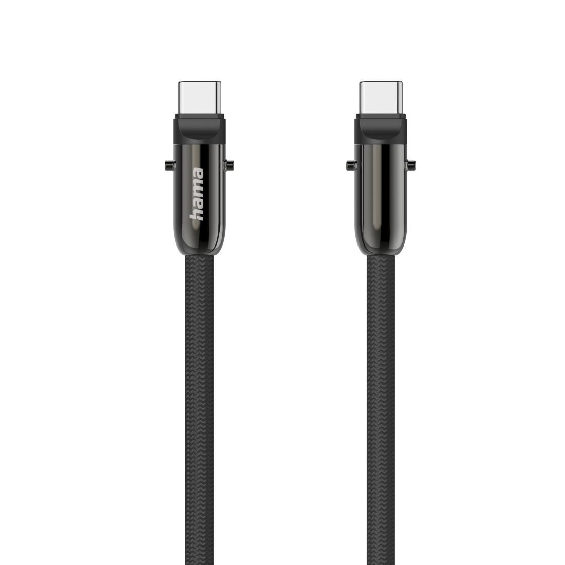 Hama Кабел за зареждане, USB-C, 2 в 1 с връзка за телефон, 1.2 m, черен
