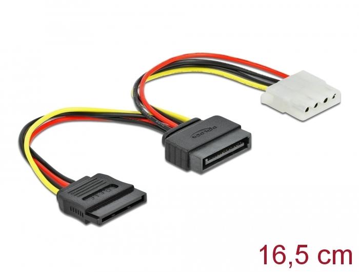Кабел DeLock SATA 15 pin мъжко към Molex 4 pin женско  SATA 15 pin женско