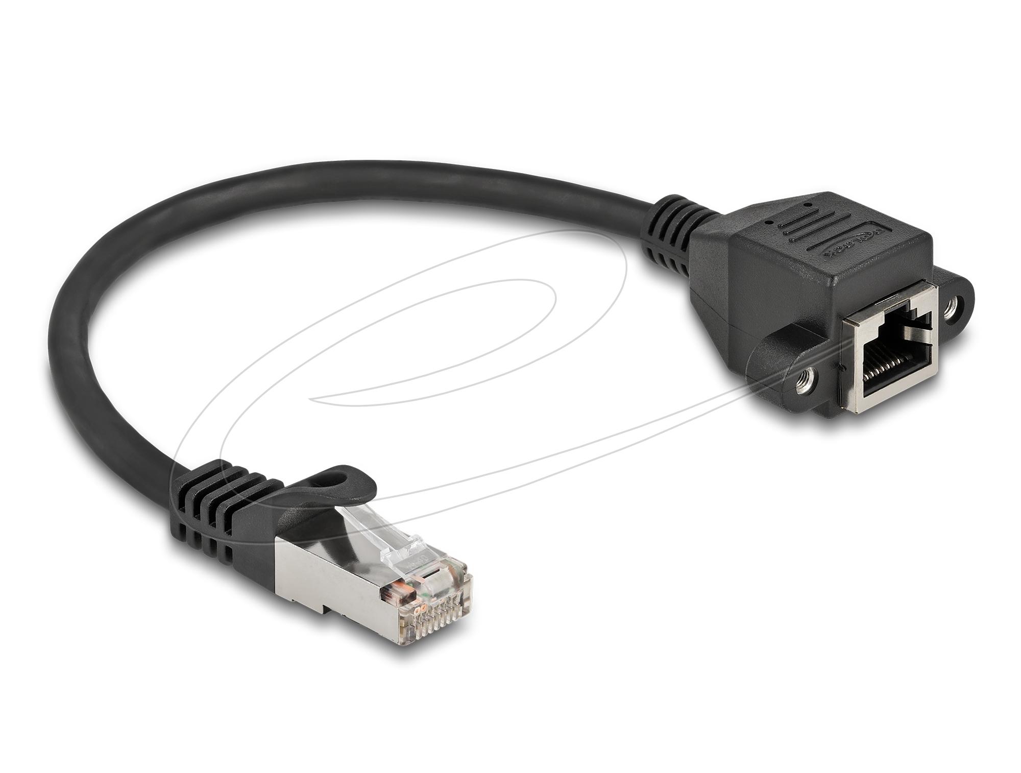 Delock Мрежов кабел удължителен S/FTP RJ45 мъжко към RJ45 женско, Cat. 6A, 25 cm, черен