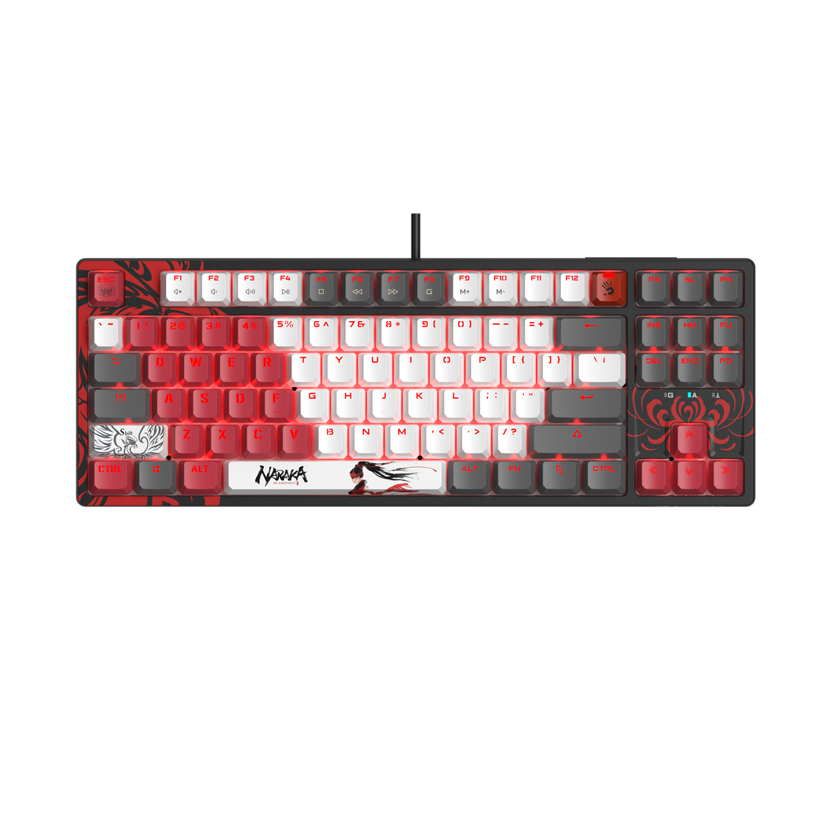 А4tech Геймърска механична клавиатура Bloody Naraka S87  TKL Backlit Red Switch , USB