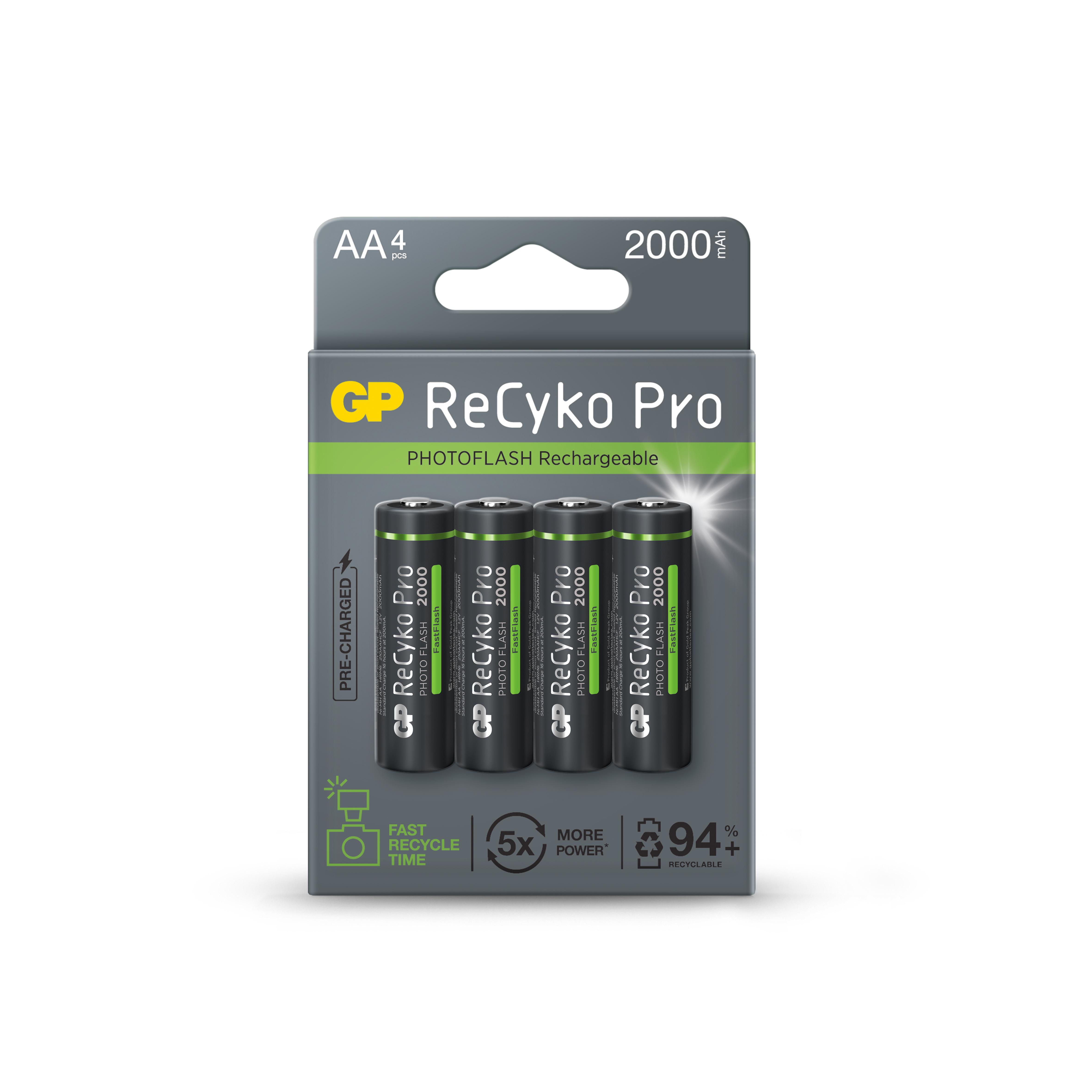 Акумулаторна Батерия GP R6 AA 2000mAh RECYKO  PRO Fast Flash GP-BR-210AAHCF-APCEB4 NiMH /до 500 цикъла/  4 бр. в опаковка GP