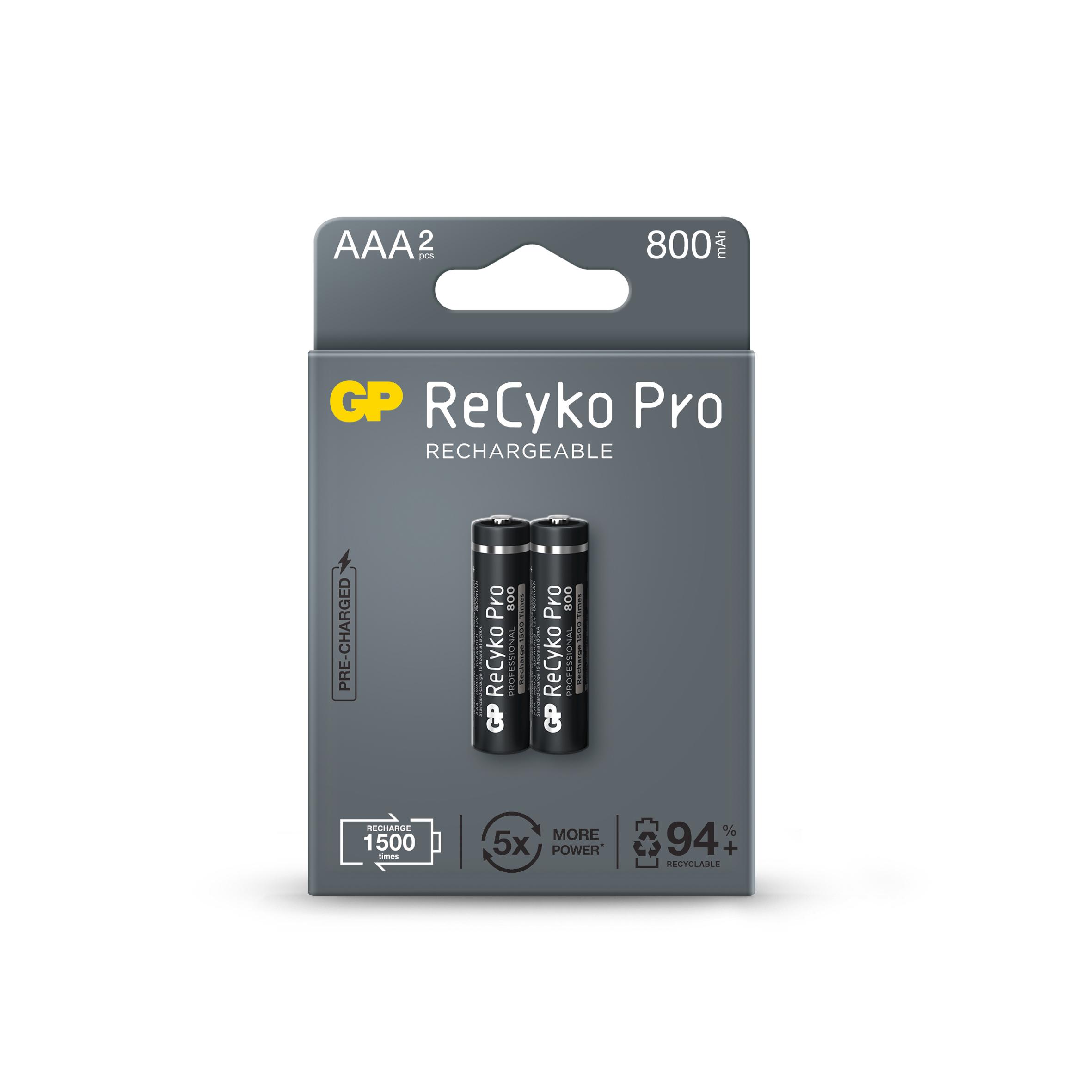 Акумулаторна Батерия GP R03 AAA 800mAh, NiMH, 85AAAHCB-EB2 RECYKO PRO, До 1500 цикъла, 2 бр. в опаковка