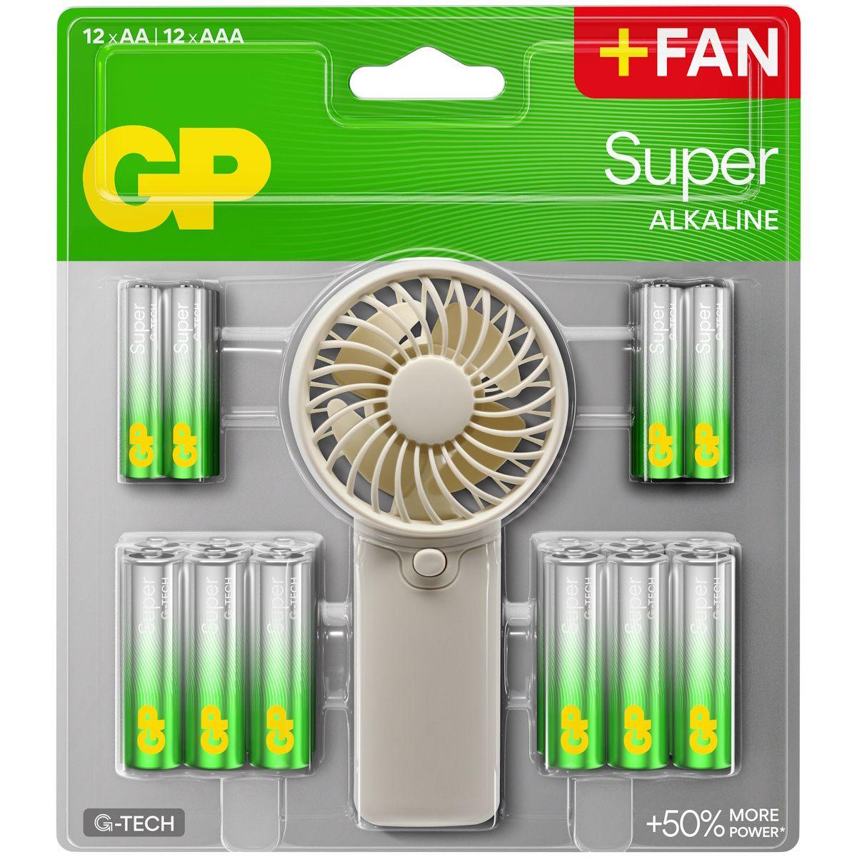 GP SUMMER PACK Алкални батерии  Super AA x 12 бр.  Super AAA x 12 бр.  Fan/ Вентилатор/  GP BATTERIES