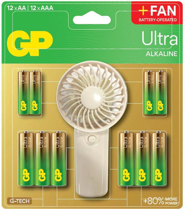 GP SUMMER PACK Алкални батерии  ULTRA AA x 12 бр.  ULTRA AAA x 12 бр.  Fan/ Вентилатор/  GP BATTERIES