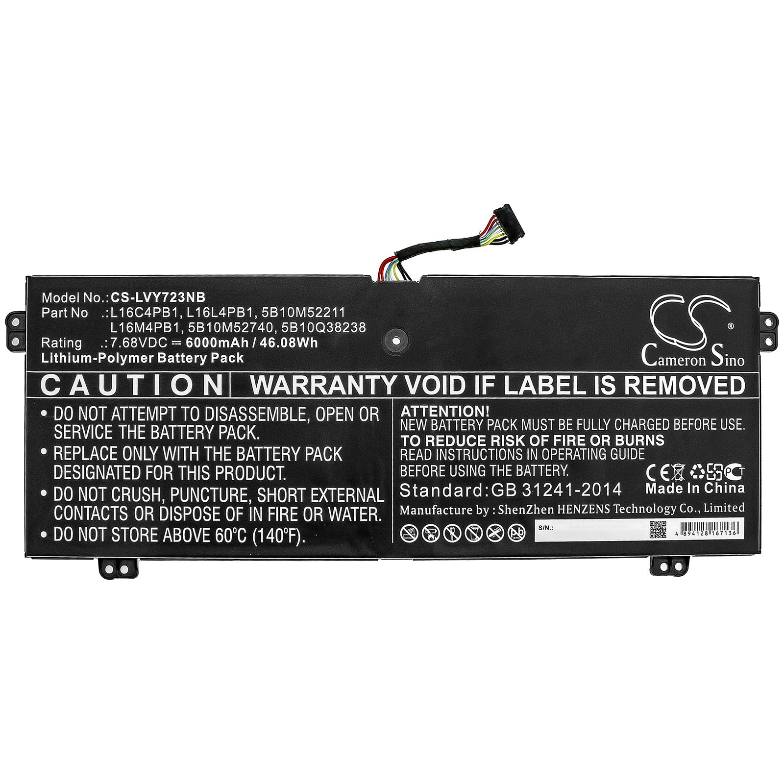 Батерия за лаптоп LENOVO YG 720-13IKB 80X6006PAU, Yoga 720-13IKB 80X6001QGE, Yoga 730-13IKB, L16C4PB1 LiPo  7.68V 6000mAh  CAMERON SINO