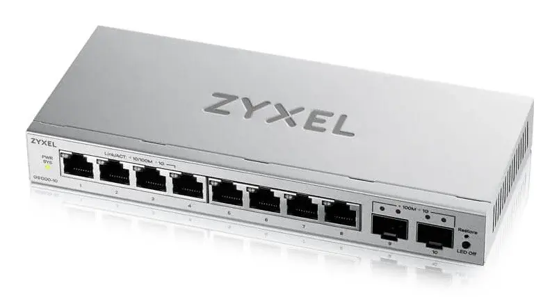 Суич ZyXEL GS-1200-10, V3, Управляем, 8 портов, 10/100/1000 с 2Gbe Uplink