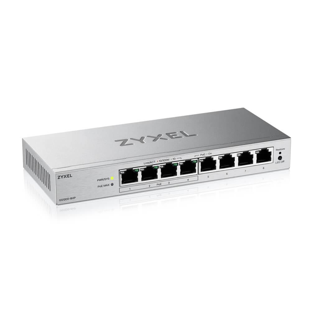 Суич ZyXEL GS-1200-8HPV3, 8 портов, Gigabit, webmanaged