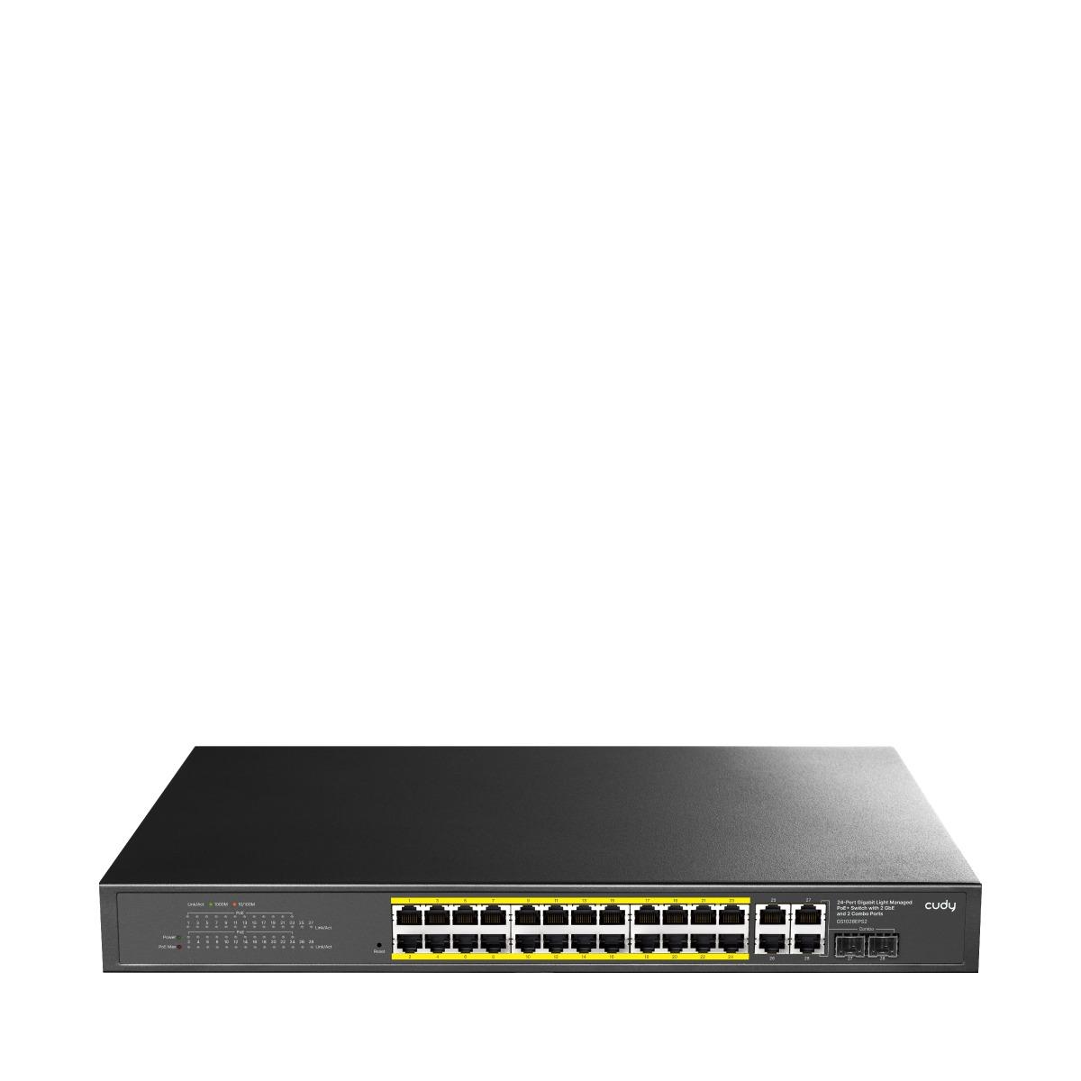 Суич Cudy GS1028EPS2, 24 портов, управляем Gigabit PoE, 2x Gigabit SFP, 4 Uplink