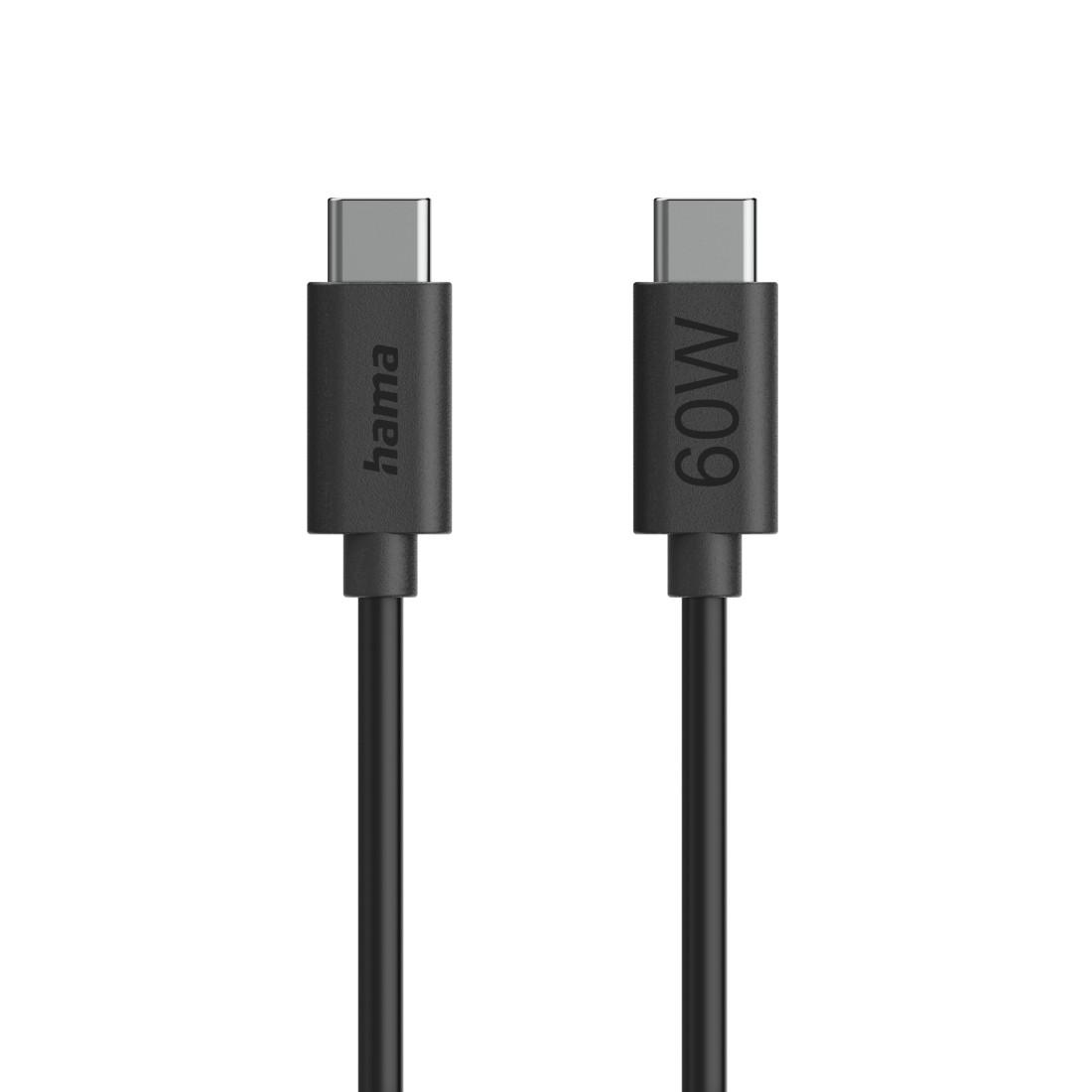 HAMA Кабел за зареждане USB-C - USB-C, 60 W, 1.2 м, черен