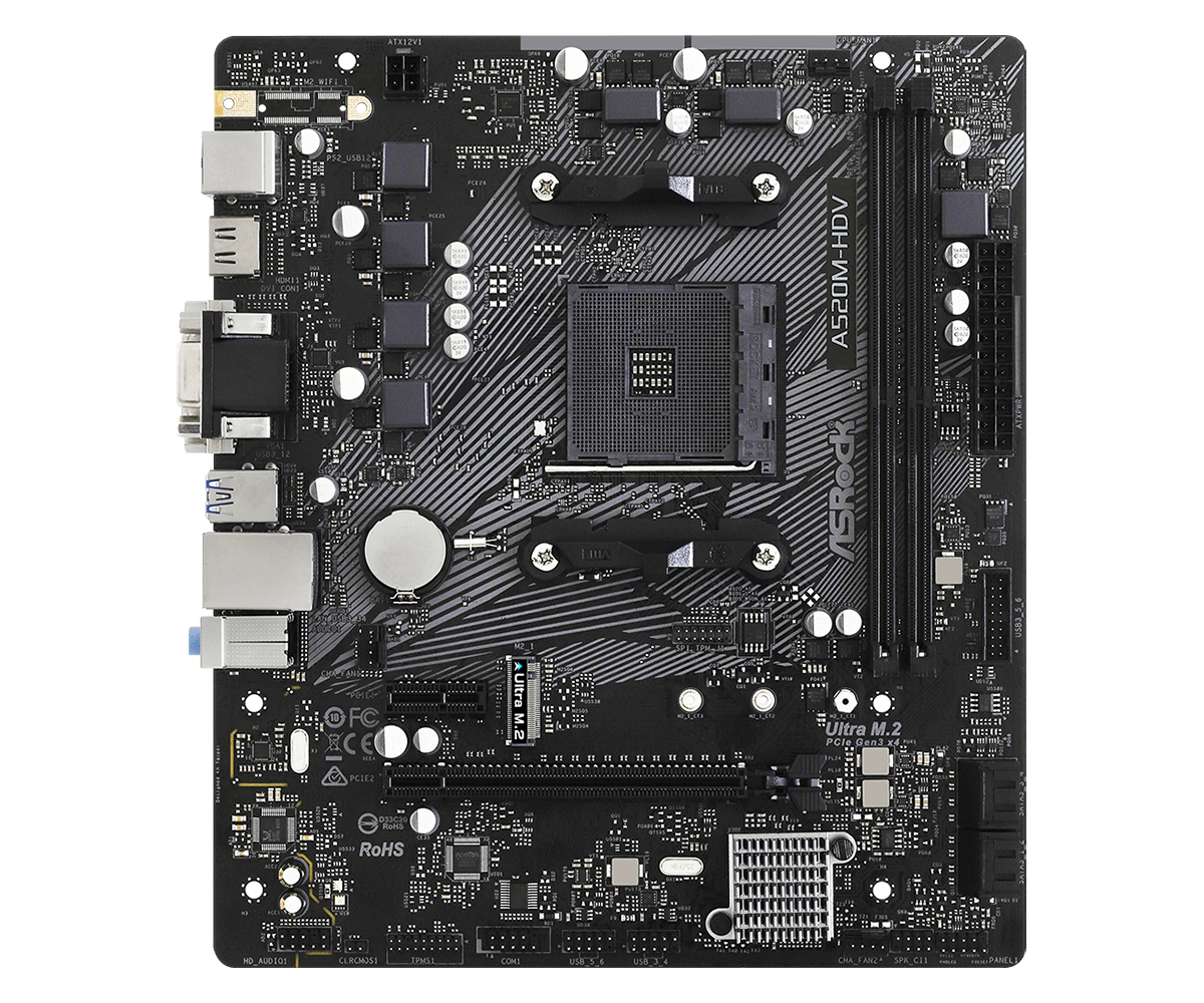 Дънна платка ASRock A520M-HDV, Socket AM4, mATX