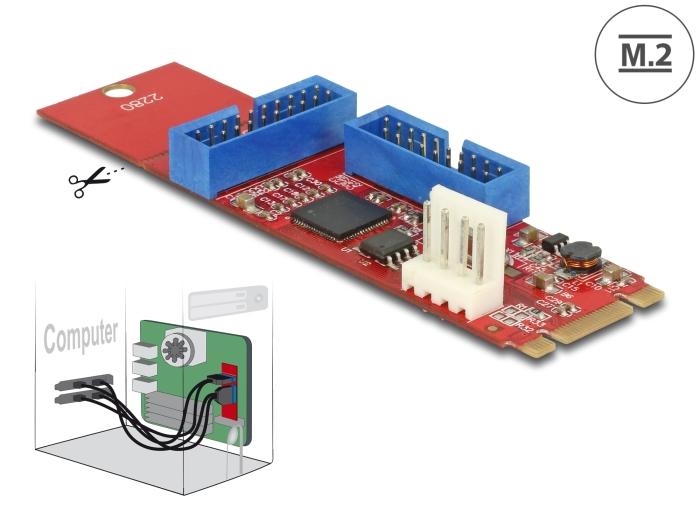 Адаптер Delock, M.2 Key BM мъжко към 2 x USB 5 Gbps Pin Header