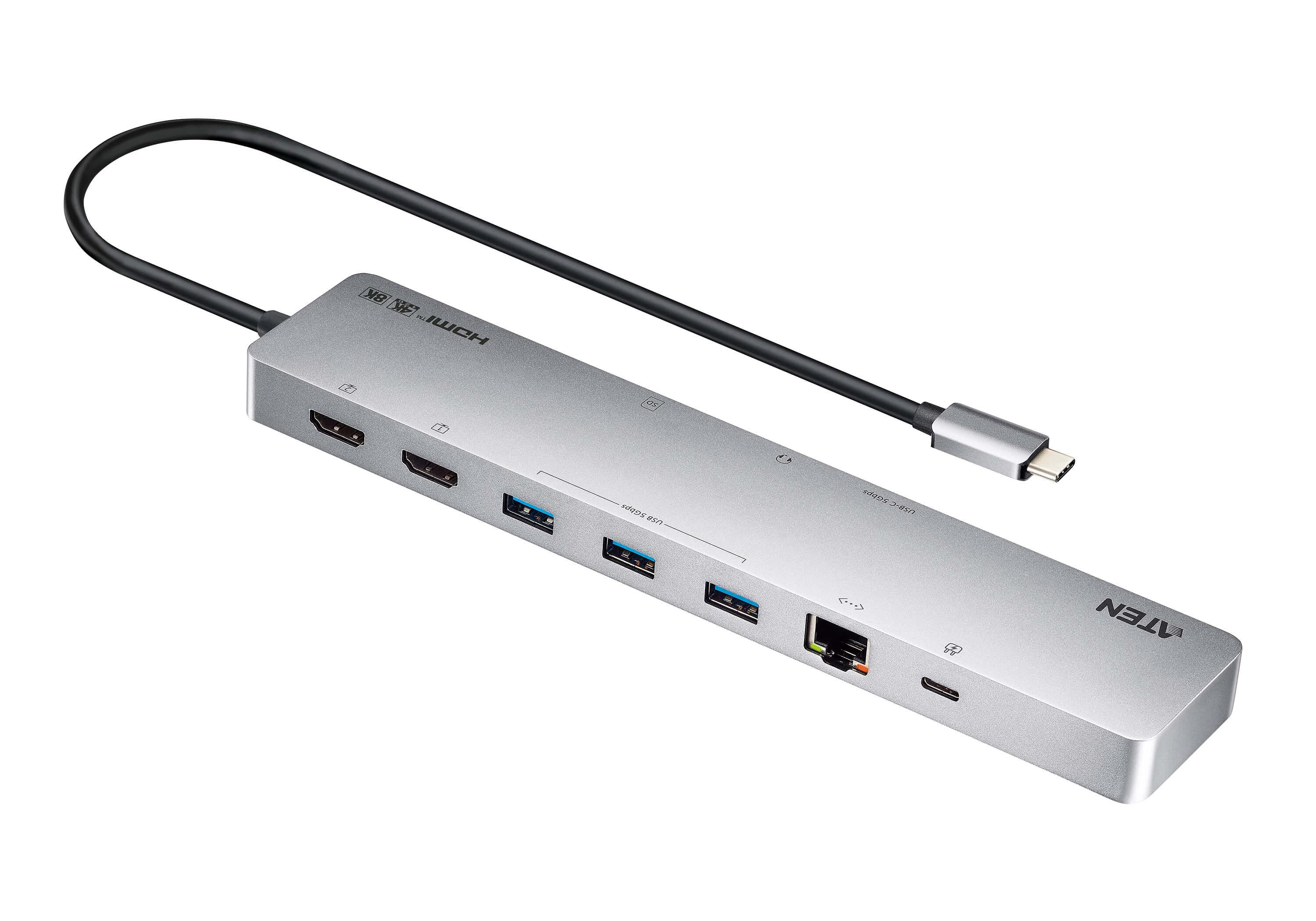 ATEN Докинг 11-in-1 USB-C Multiport Dock  Power Pass-Through, 2 x HDMI, LAN,3.5mm, USB-C, SD Card , microSD, 3 x USB 3.2